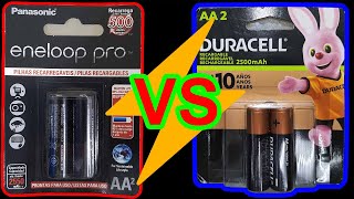 Pilhas Panasonic Eneloop Pro 2550 mAh vs Pilhas Duracell 2500 mAh [upl. by Emelita193]