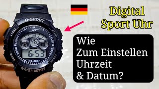 Wie Stellt Man Uhrzeit und Datum ein Digitale Sport Uhr Deutsch 🇩🇪 [upl. by Seafowl]