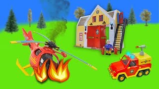 Fireman Sam Toys for Kids Story with Firefighter Sam Helicopter Wallaby Crash Fire at Lighthouse [upl. by Blalock]