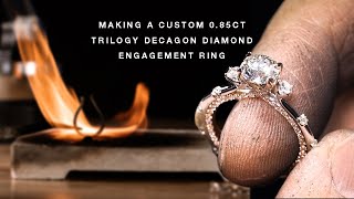 Making a custom 085carat Trilogy Decagon Diamond Engagement Ring [upl. by Mosira237]