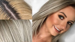 How to tone brassy golden blonde to a beige blonde in 5 minutes or less  Kenra Color [upl. by Borlow325]