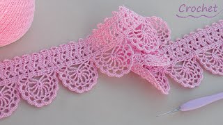 КАЙМА КРЮЧКОМ вязание для начинающих ЛЕНТОЧНОЕ КРУЖЕВО💕 Beautiful and very easy to crochet LACE💕 [upl. by Phionna]