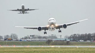 4K STORM Eunice at Schiphol airport Goaround insane crosswind landings and heavy rainfall [upl. by Annaeg]