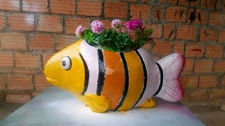 DIY  Cement and sand to decorate your garden  Cute fish shaped flower pot [upl. by Alarise503]