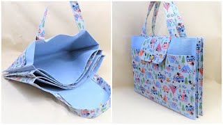 ペタンコトートバッグ簡単作り方 裏地付き ポケットいっぱいバッグ作り方 how to make a tote bag [upl. by Naellij]