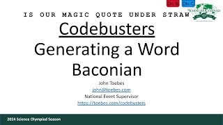 CodeBusters  Generating a Word Baconian [upl. by Nyladnor]