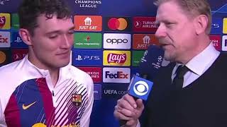 andreas christensenHappy birthdaypost match interviewPSG 22 Barcelona barcelonachampionsleague [upl. by Weksler]