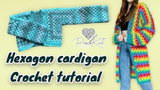 Granny Hexagon Cardigan  CROCHET TUTORIAL  NO SEW [upl. by Anitnatsnoc]