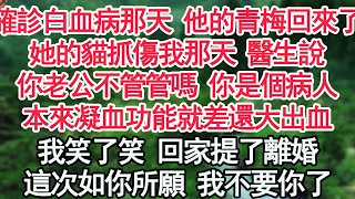 確診白血病那天 他的青梅回來了，她的貓抓傷我那天 醫生說，你老公不管管嗎 你是個病人，本來凝血功能就差還大出血，我笑了笑 回家提了離婚，這次如你所願 我不要你了【顧亞男】【高光女主】【爽文】【情感】 [upl. by Anonyw]