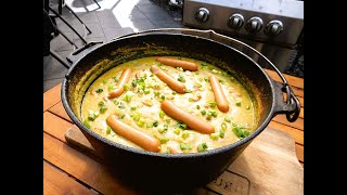 Deftige Erbsensuppe aus dem Dutch Oven Gasgrill Rezept [upl. by Yeldar945]