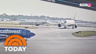 Video Delta planes collide on Atlanta taxiway rattling passengers [upl. by Eerased951]