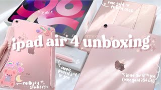  unboxing ipad air 4 rose gold apple pencil 2  accessories  decorate with me 📦✨ [upl. by Nylcaj]