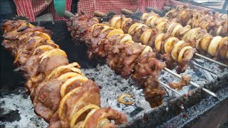 LONDON STREET FOOD BBQ SKEWERS SHASHLIKS PORK STREET FOOD MARKET [upl. by Apul362]