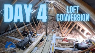 Day 4  Loft Conversion UK Completing all the New loft conversion floor joists and trusses cut out [upl. by Aracat316]