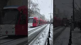 Istanbul tram in the snow snow snowfall travel traveling viral viralshorts nature travelvlog [upl. by Cavil]