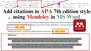 Add citation APA 7th Style References Using Mendeley in Microsoft Word [upl. by Oigufer628]