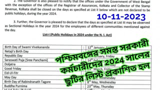 state govt holiday list 2024holidays list 2024west bengal govt holiday list 2024holiday list 2024 [upl. by Selena681]