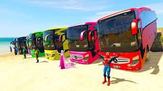 COLOR LARGE BUS on BEACH amp SUPERHERO Learn colors for kids 3D animation for babies [upl. by Leshia945]