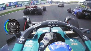 Alonso takes unusual racing lines to overtake Russell Albon and Norris [upl. by Kendricks]