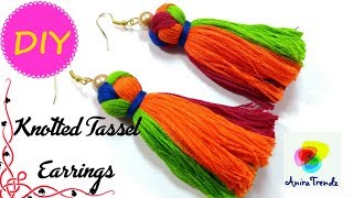 DIY Knotted 4 colour Tassel How to make tassel Earrings in four colour Tutorial Saree Kuchu [upl. by Settle]