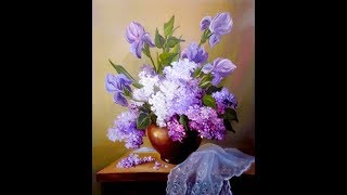 DIY Embroidery ribbons Lilac part 1Вышивка лентами Сирень часть1 [upl. by Oinota]