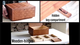 Jewelry box with hidden compartment woodenhinges dovetailed drawers and parquet pattern [upl. by Sorenson]