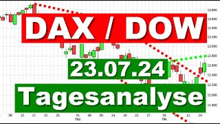 DAX DOW Jones Analyse Charttechnik ✯ Tagesausblick ✯ Chartanalyse für den 23072024 Aktien Prognose [upl. by Pharaoh]