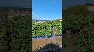 Unglaublich Container rammt die Alte Brücke auf der Saar in Saarbrücken Hochwasser [upl. by Llenyaj]