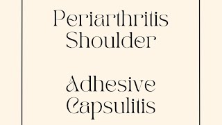 Awareness regarding Frozen Shoulder Adhesive Capsulitis  Periarthritis Shoulder [upl. by Jo]