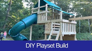 DIY Outdoor Playset with Two Levels Tarp Roof Twisty Slide Rock Wall and Swings [upl. by Tirrej]