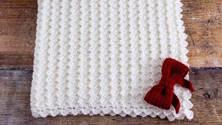 🎀 BEAUTIFUL Shell Stitch Crochet Baby Blanket Pattern 1 Row Repeat Only 🤩 [upl. by Yarled249]