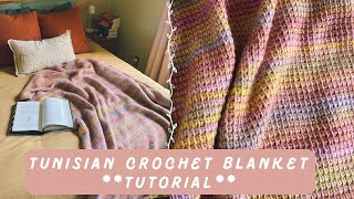 Tunisian Crochet Blanket Tutorial For Beginners  MCC DESIGNZ  Tunisian Crochet Simple Stitch [upl. by Odidnac569]