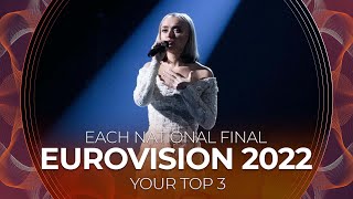 Each National Final  Eurovision 2022  YOUR TOP 3 [upl. by Siletotsira201]