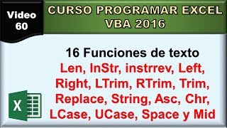 60 curso excel vba 2016 16 funciones de texto InStr Replace Mid LCase UCase instrrev [upl. by Old]