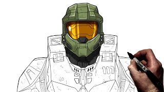 How To Draw Master Chief  Step By Step  Halo [upl. by Pomfrey]