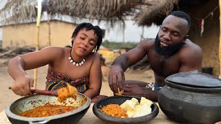 How to COOK African YAM with GARDEN EGGS \ EGG PLANT stew in the VILLAGE  African Village Life [upl. by Sayre712]