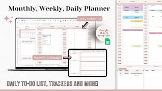 WEEKLY PLANNER Google Sheets Template  Monthly Calendar  Daily Schedule Spreadsheet [upl. by Guillaume828]