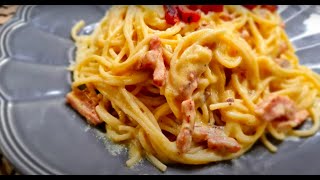 Pâtes à la carbonara prête en 10 mn bien crémeuse sans crème👌 [upl. by Eednahs]