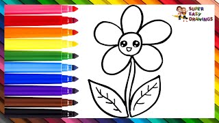 How To Draw A Flower 🌼 Drawing And Coloring A Rainbow Flower 🌈 Drawings For Kids [upl. by Watt]