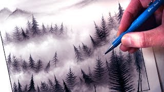 How to Draw a Misty Forest Landscape [upl. by Adnawal]