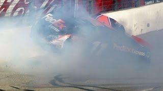 Hamlin last lap Auto Club 400 crash [upl. by Eisenstark759]