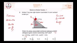 11Sınıf MEB Fizik Kazanım Kavrama Testi3 Newtonun Hareket Yasaları1 20202021 PDF [upl. by Molton]