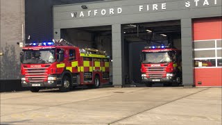 Hertfordshire Fire And Rescue  Watford Fire Station Double Pump Turnout To Fire [upl. by Nosirrag]