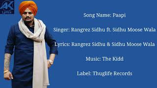 Paapilyrics  Rangrez sidhu ft sidhu moose wala lyrics [upl. by Ilaire]