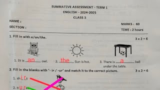 3rd std English Summative assessment  TERM 1 ENGLISH20242025 CLASS 3 qus paper ans key Quarterly [upl. by Ydok561]