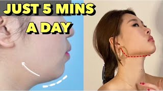 Get Rid of DOUBLE CHIN amp FACE FAT Workout  5 Minutes for Slimmer Defined Jaw Line [upl. by Anilem896]