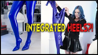 1st time trying on a Latex Catsuit with integrated Heels the struggle is real [upl. by Nahtad]