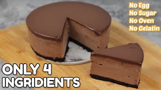 Chocolate Cheesecake 4 Ingredients only  Cup Measurement No Eggs No Sugar No Oven No Gelatin [upl. by Moore366]