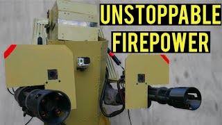 Unstoppable Airsoft Firepower  Airsoft Mech Suit with Dual MiniGuns Ballahack Airsoft 10 Year [upl. by Lefton]