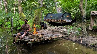 3 DAYS solo survival CAMPING Catch and Cook Fishing Bushcraft Skills Hammock Shelter [upl. by Ziegler]